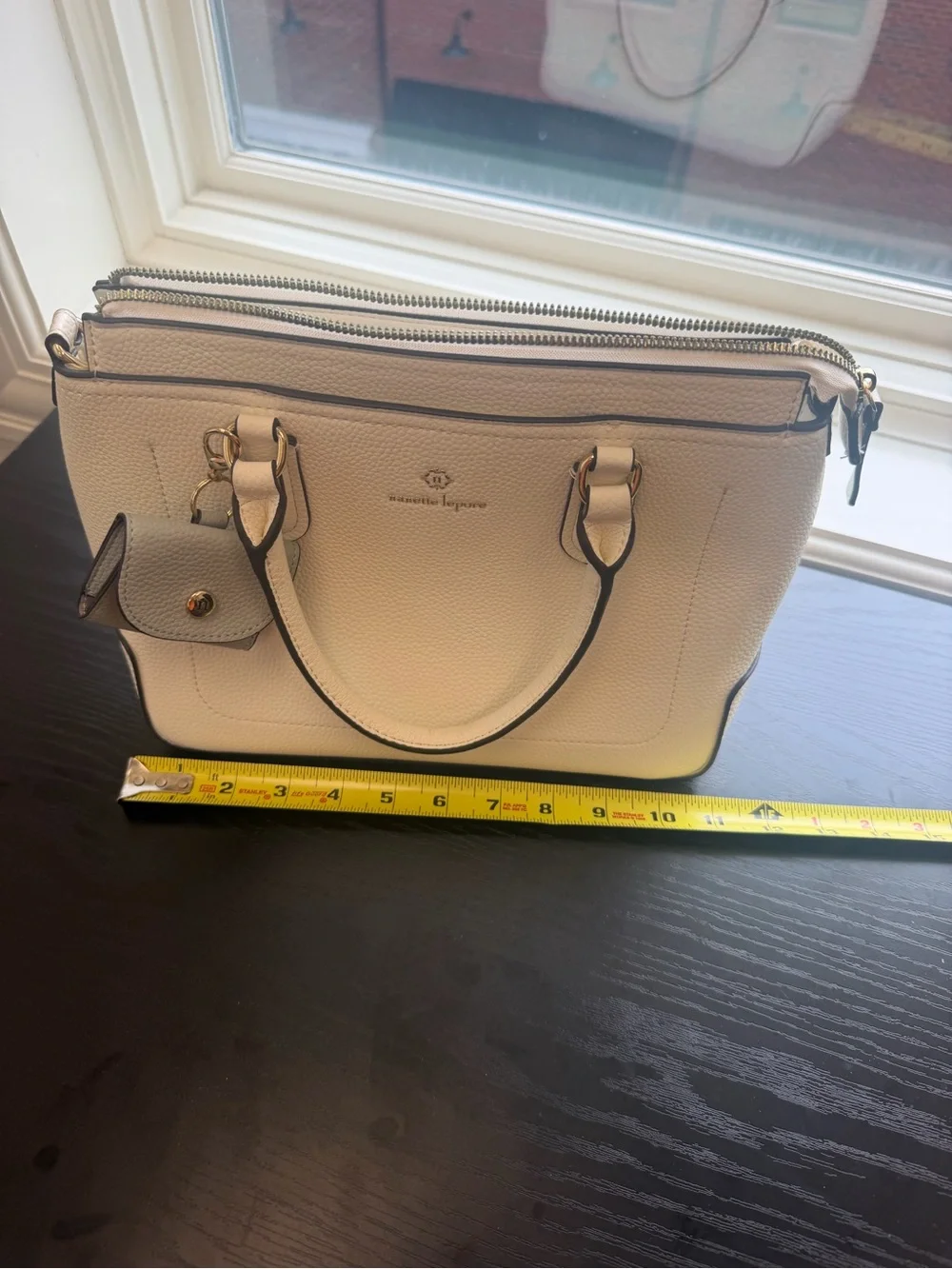 Nanette Lepore Cream Leather Double Zip Satchel with Gold Hardware